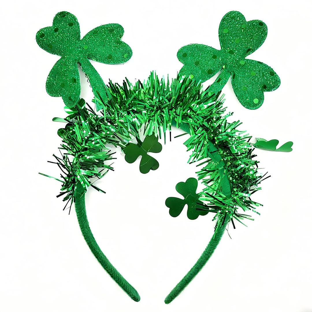 2 x Doneace St. Patrick's Day Headband Green Clover Hair Bands Shamrock Head Bopper Hair Accessory for Women Irish Costume Headbands Parade Party Favors