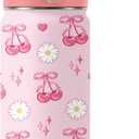 Cherry Gifts for Kids - 16oz Pink Kids Water Bottle with Straw Lid, Stainless Steel Insulated Tumbler, Leakproof, BPA-Free, for Girls, School, Travel - Cherry Lovers Children Birthday Gift Cup (1pc)