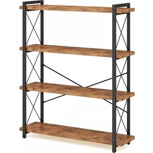 HCHQHS Bookshelf, 4-Tier Industrial Bookcase, Rustic Open Book Shelf, Freestanding Tall Bookshelves with Metal Frame