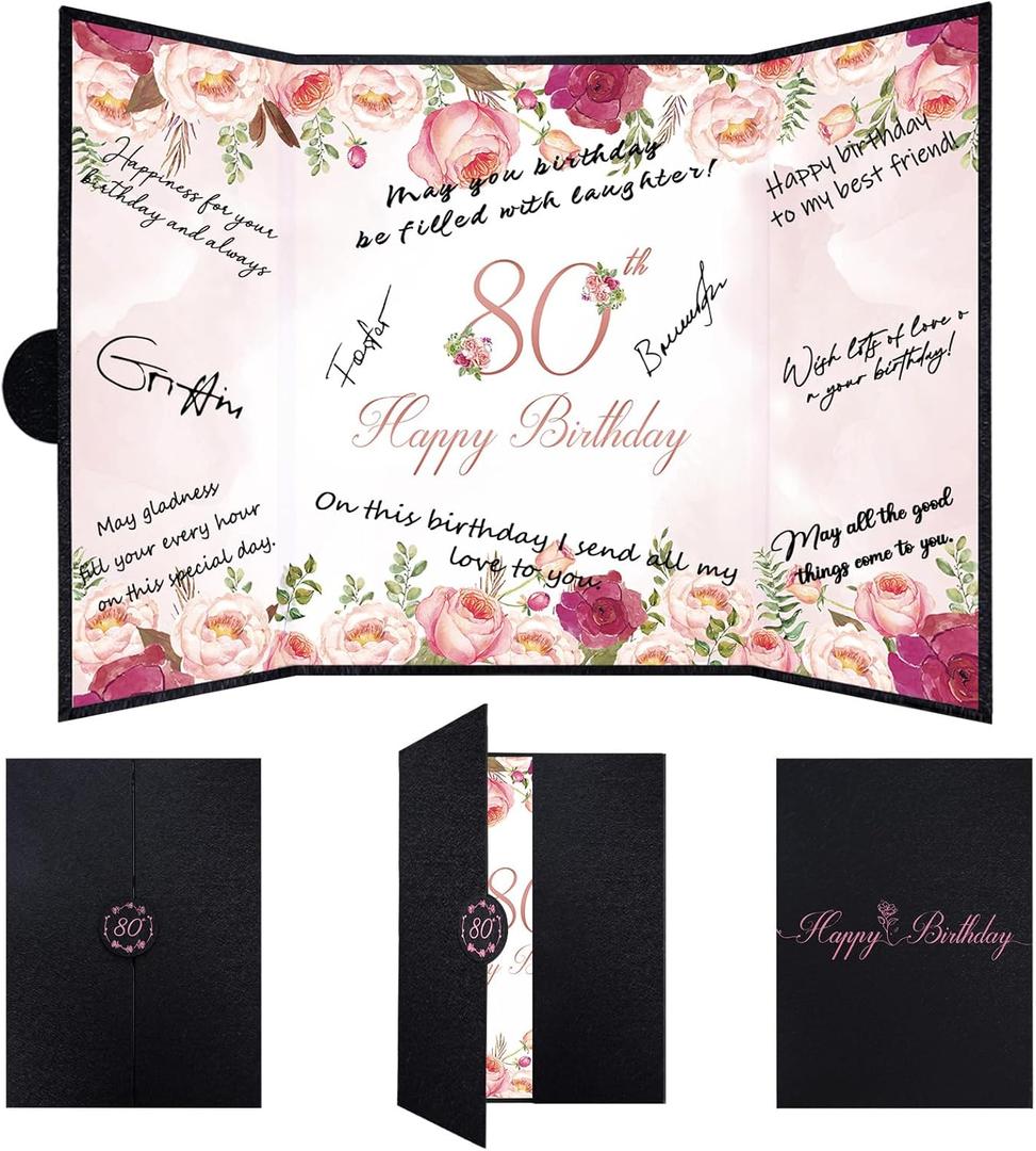 Vlipoeasn 80th Birthday Guest Book Alternative, Black and Pink 80th Birthday Party Decorations for Women, Creative 80th Birthday Signature Book, Cheers to 80 Year Old Birthday Party Supplies
