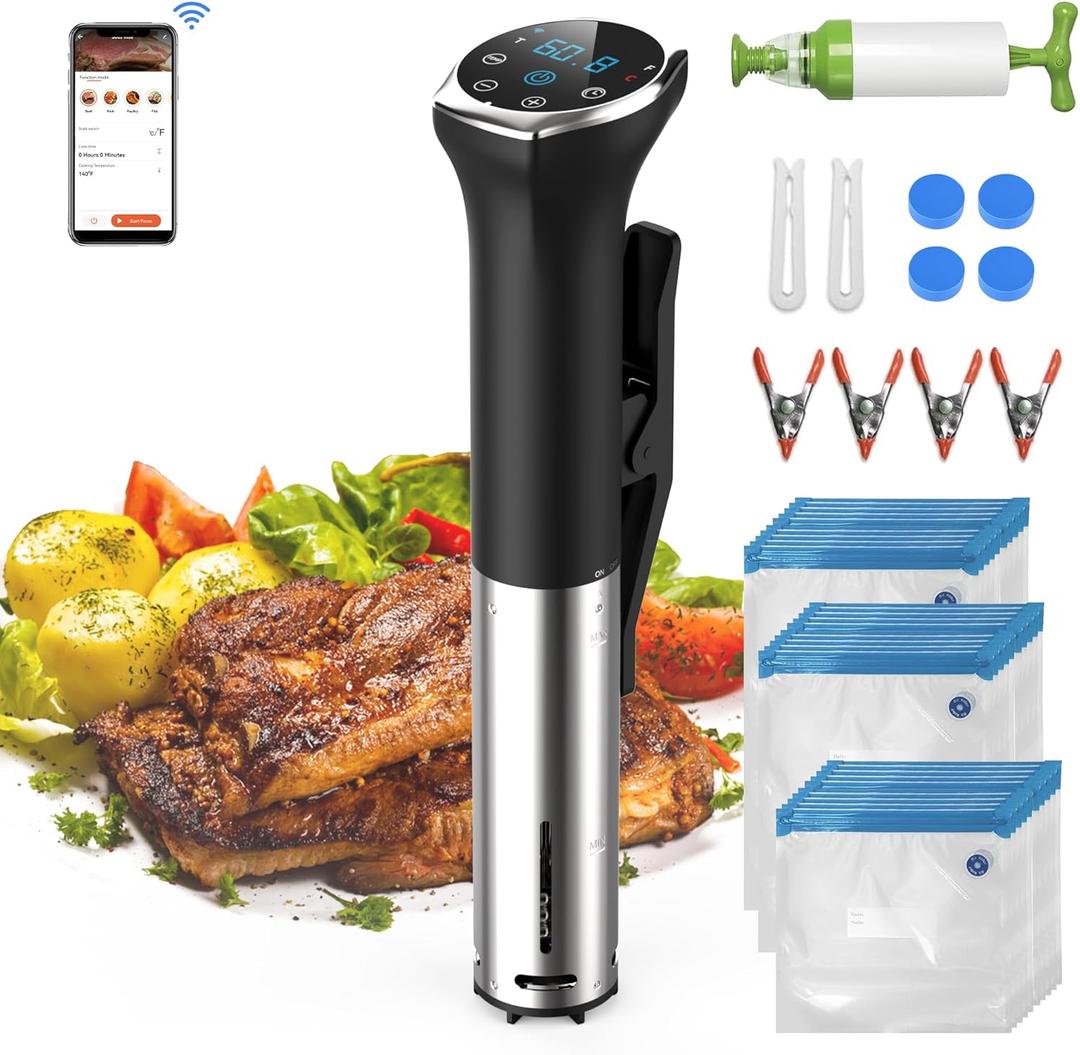 Hobsir Sous Vide Cooker Kit, 1100W Sous Vide Machine with LED, Wifi App Control, Timer, Silence Stainless Steel Immersion Circulator Slow Cooking Machine Sous-vide Kit (MZJ Sous Vide Kit)
