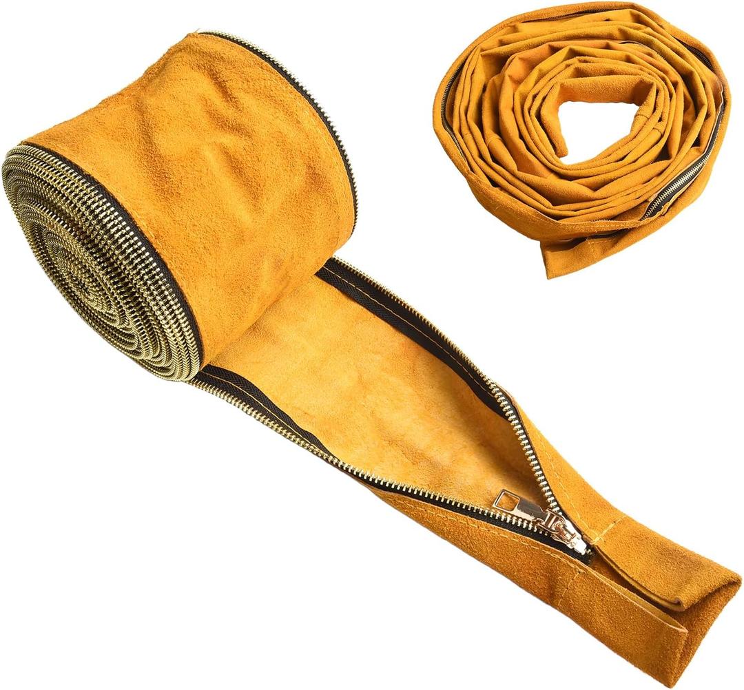 25FT TIG Welding Torch Cable Cover Resistant Leather Black Hose Cover 7.6 Meters with Cowboy Zipp er Jacket For TIG/MIG Yellow