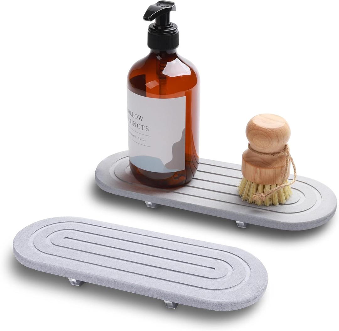 evory Instant Dry Sink Organizer,Kitchen Sponge Soap Holder Instant Dry Bathroom Organizers?Diatomaceous Fast Drying Stone Tray Rack