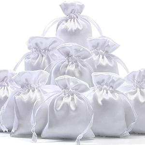 Shappy 50 Pieces 3 x 4 Satin Bags with Drawstring Gift Pouch Mini Jewelry Small Wedding Favor Bags Smooth Soft Satin Fabric Candy Pouches for Baby Shower Decoration(White)