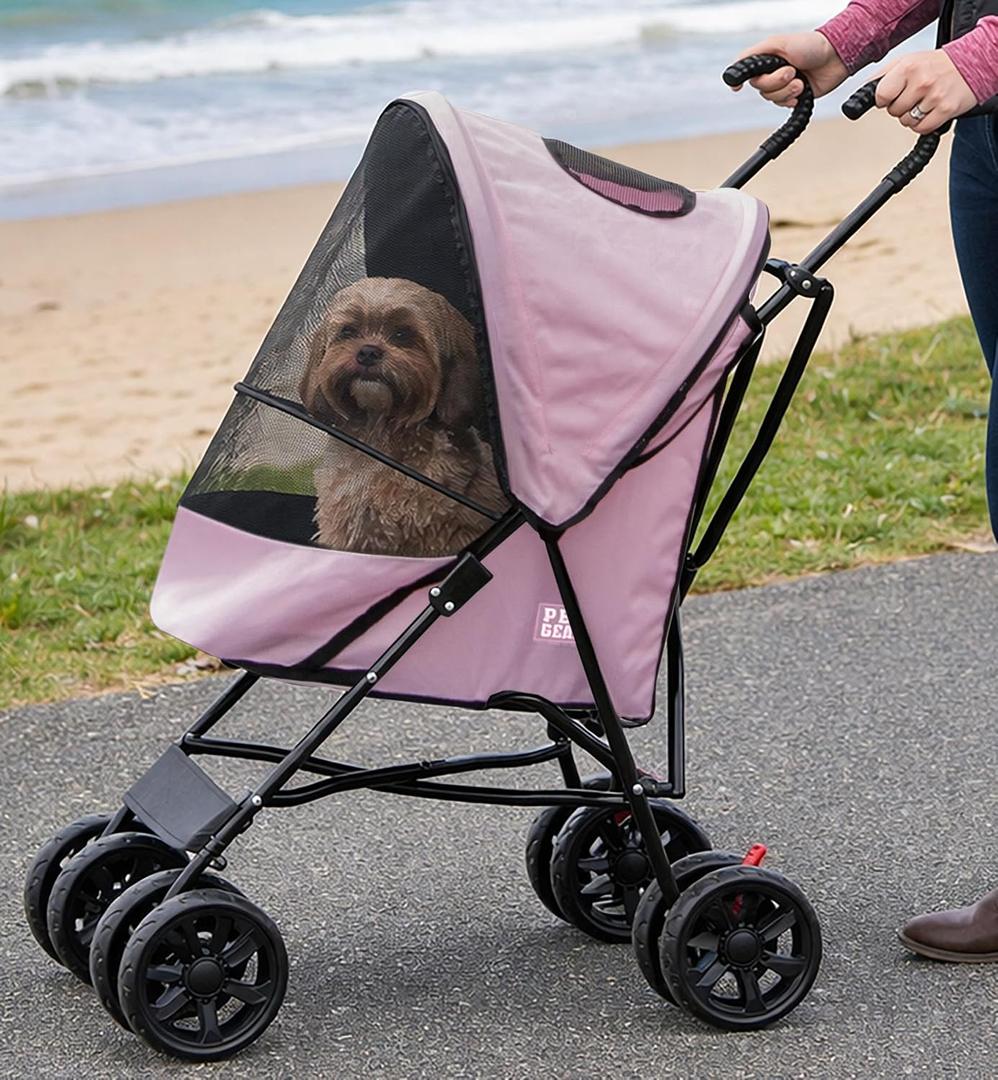 Pet Gear Travel Lite Plus Stroller, Himalayan Salt | For Cats and Dogs up to 15 Pounds, Compact Easy Fold, No Assembly Required, Large Wheels