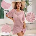 HRUTANE Women Swimsuit Coverup Crochet Bathing Suit Beach Cover Ups Summer Knit Bikini Beachwear Pullover 2025 Swimwear Dress (Medium, Pink)