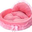 Pawstrip Pink Dog Bed Washable Princess Cat Couch Soft Plush Pet Sofa Nest Mat Snuggle Kitten Puppy Cave Beds Cute Cozy Kitten Doggy Kennel Cushion Small Medium Dogs Cats Sleeping Pad (S, Pink)