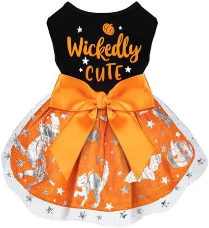 Dog Halloween Costumes Dog Dress Halloween Costumes for Dogs Funny Puppy Dress with Bow for Small Medium Large Dogs Pumpkin Witch Bat Pet Costume Halloween