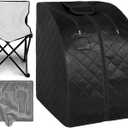 Portable Infrared Sauna, 1 Person at Home Full Body Sauna, Individual Home Spa Tent with Heating Foot Pad, Upgraded Sauna Chair (L 27.6’’ x W 31.5’’ x H 37.8’’, Black)