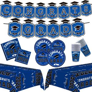 OHOME Graduation Decorations 2026 - Graduation Decorations Class of 2026 - Serve 24 - Blue Plates Tablecloth Napkins Cups Banner - Graduation Party Favors Supplies