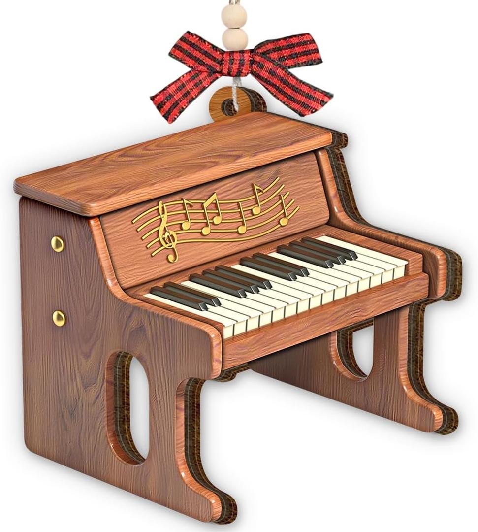 Piano Ornament 2025, Wooden Ornaments for Christmas Tree Decorations, Music Decorations, Unique Ornaments for Music Lover Gifts, Musical Instruments Gifts for Piano Players