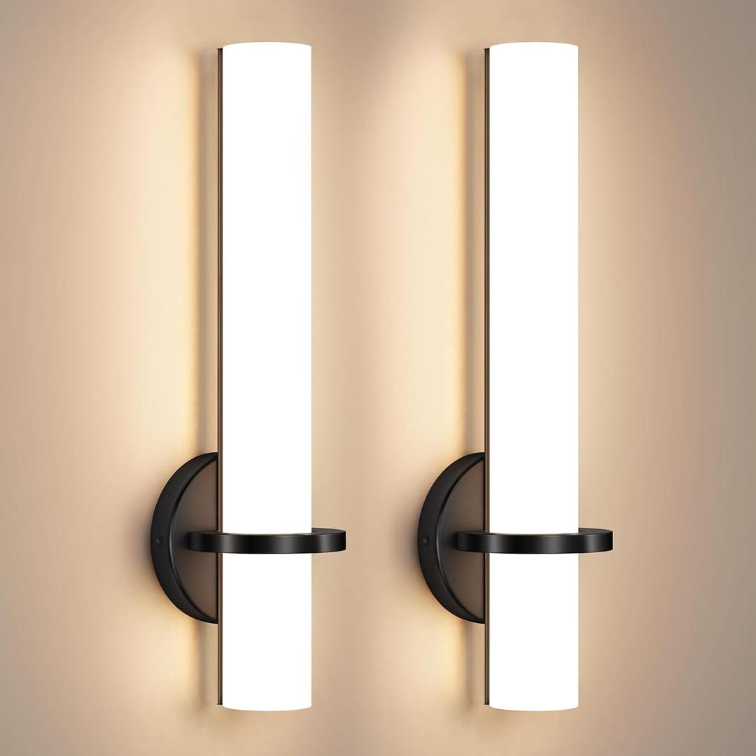 Black Wall Sconces Set of 2, 18 inch Bathroom Sconces with Acrylic Shade 18W 3000K LED Dimmable Modern Wall Sconces Wall Lights for Bedroom Living Room Hallway Stairway