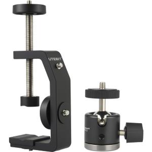 UTEBIT Super Clamp Mount with Mini Ball Head Mount, 1/4 Screw Hot Shoe Mount Adapter Camera Clamp Mount for Desk, Bicycle Gopro Clamp Mount Compatible for DJI Action 2/Insta360, Black (90mm)