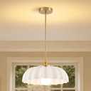 Milk Flower Gold Chandelier, 16" Vintage Milk Glass Floral Pendant Light | Adjustable Height Hanging Chandelier for Dining Room Living Room Kitchen Island Bedroom