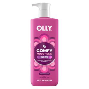 OLLY Body Wash Comfy Mood + Skin with ceramides, chamomile oil & vitamin E to Hydrate & Nourish Skin, Cozy Vanilla & Fig Scent 17 Fl Oz