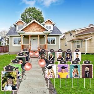 13 Pcs 13 x 8 Inches Glitter K-12 Graduation Photo Yard Signs with Stakes, Class of 2026 Graduation Decoration Party Supplies for Preschool Kindergarten Elementary High School Grade Outdoor(Rose Gold)