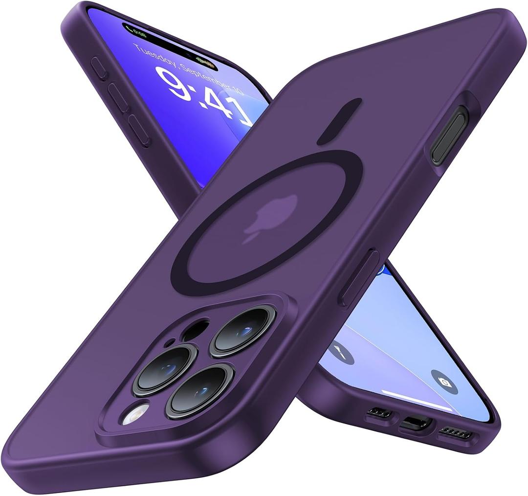 Magnetic for iPhone 16 Pro Case,Upgraded [Full Camera Protection][Compatible with Magsafe][Mil-Grade Drop Protection] Shockproof Slim Translucent Matte Phone Case for iPhone 16 Pro,Deep Purple