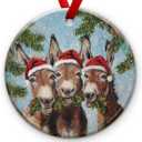 Funny Donkey Christmas Ornament, Rustic Farmhouse Holiday Decor, Donkeys with Santa Hats, Cute Donkey Lover Gift, Ceramic Tree Decoration, Rustic Christmas Keepsake, Xmas Ideas