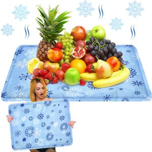 Reallnaive 2 Pcs Reusable Freezable Ice Mat for Buffet Table Chilled Serving Tray Party 19.69 x 15.75 Inches Charcuterie Cooler Cooling Trays for Food, Cheese(Snowflake)