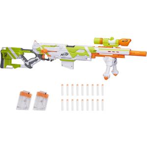 NERF Longstrike Modulus Toy Blaster with Barrel Extension, Bipod, Scopes, 18 Elite Darts & 3 Six-Clips