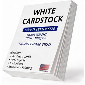 Veritas White Cardstock 8.5 x 11, 110LB/199GSM Heavyweight Card Stock, 100 Sheets, Thick Cardstock Printer Paper for Copy, Printing, Art Projects, Invitations, Made In USA