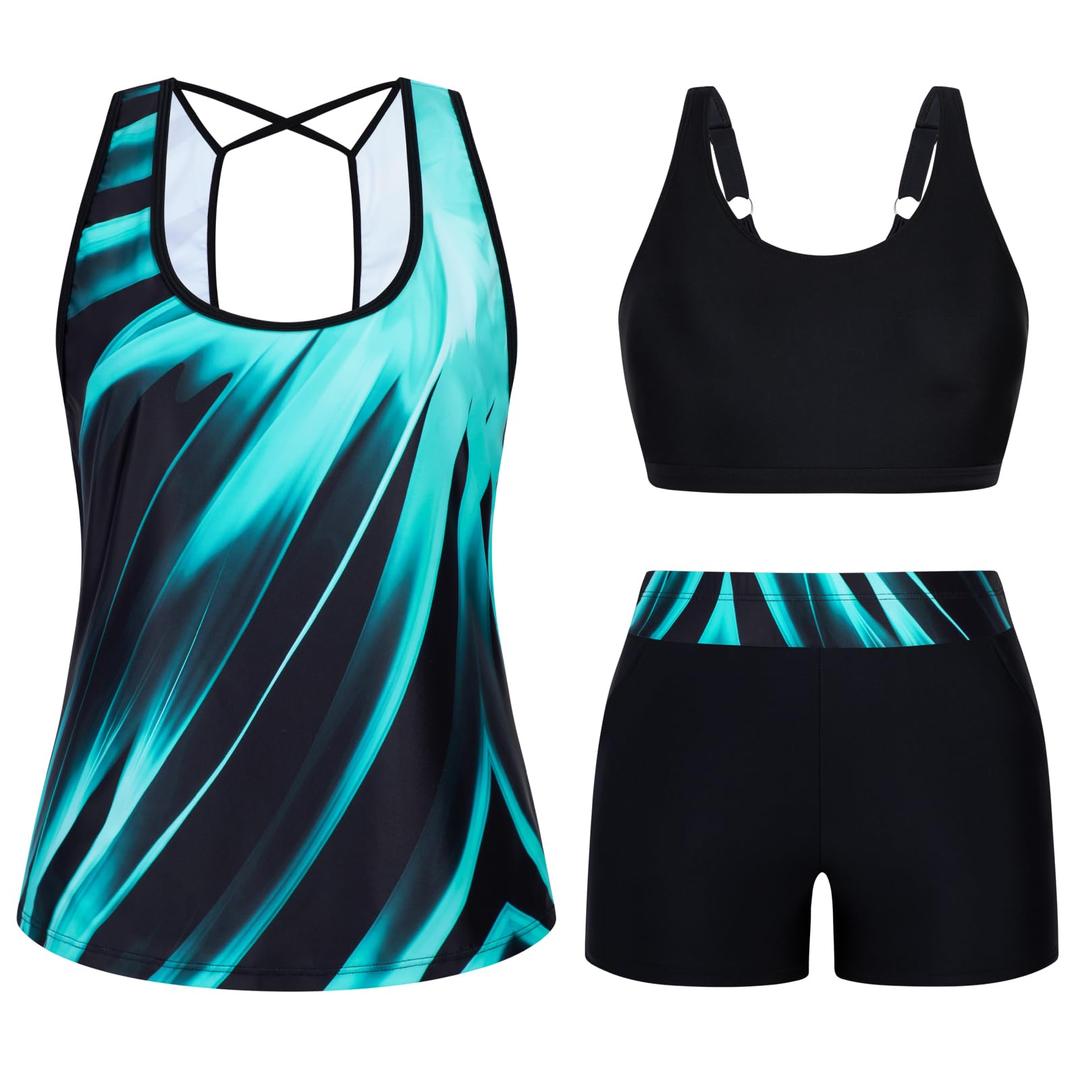 Arolina 3 Piece Swimsuits for Women Tankini Sets Modest Bathing Suits Plus Size Swimsuit Swimwear 2026 Size M