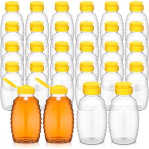 24 Pcs Clear Plastic Honey Bottles Plastic Skep Style Jar Honey Squeeze Bottle Empty Refillable Honey Dispenser with Flip Top Lids Leak Proof Honey Containers Holders for Storing and Dispensing (12oz)