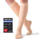 2 Pairs Sheer Compression Socks for Women 15-20 mmHg - Support Hose Knee High Compression Stockings with Comfy Toe Seam (Medium, Nude)