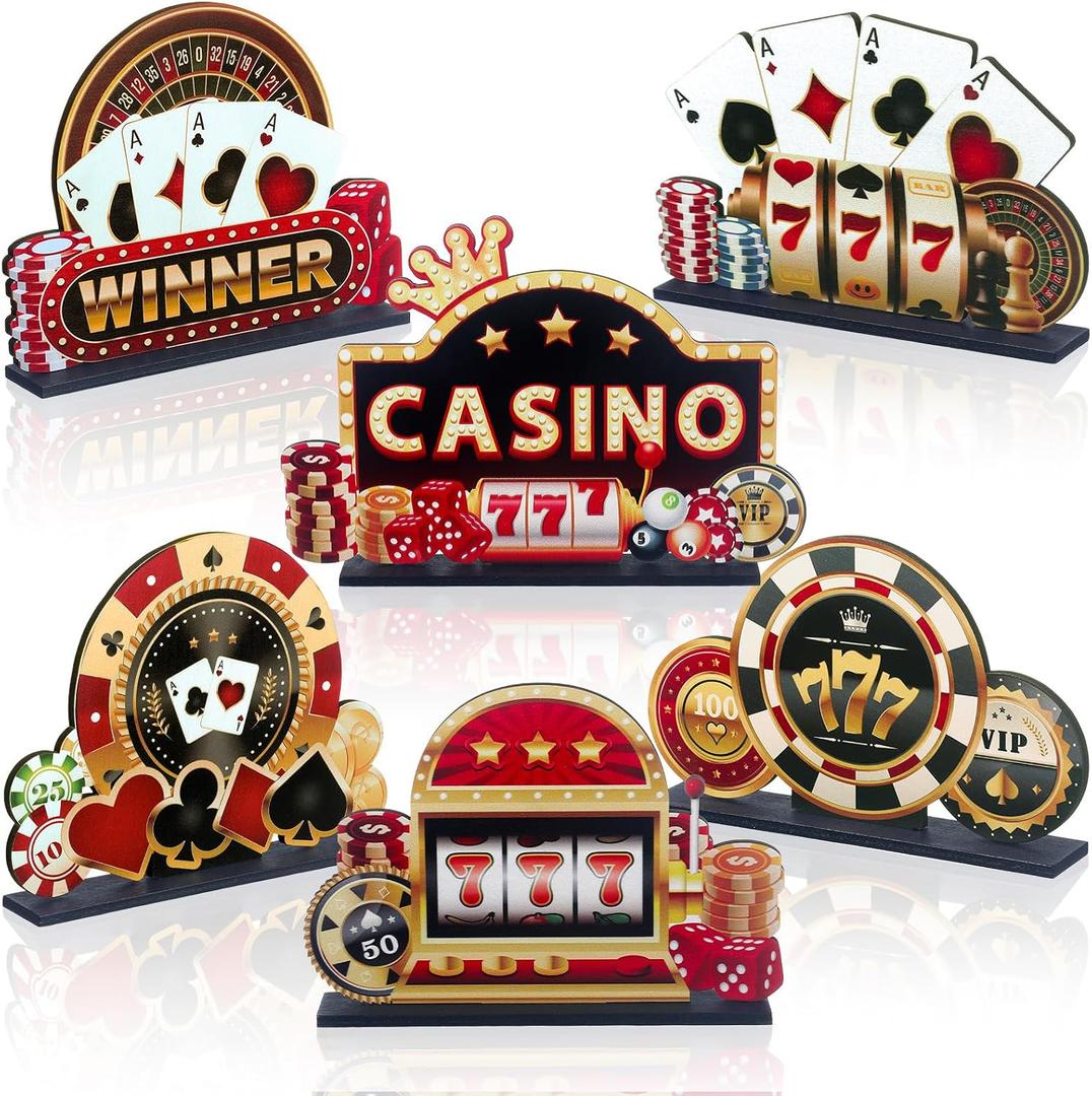 6PCS Casino Theme Wooden Centerpiece for Tables Las Vegas Party Decorations