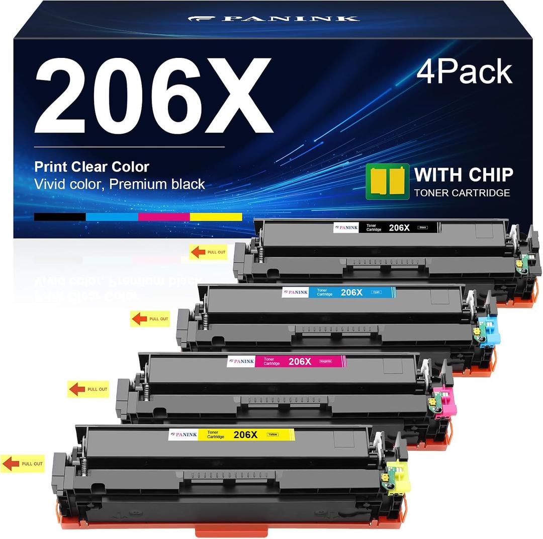Compatible 206X Toner Cartridges 4 Pack High Yield Replacement for HP 206A 206X Toner Cartridge Set W2110X W2110A for HP Color Pro MFP M283fdw M283cdw M283 Pro M255 M255dw Printer (with Chip)