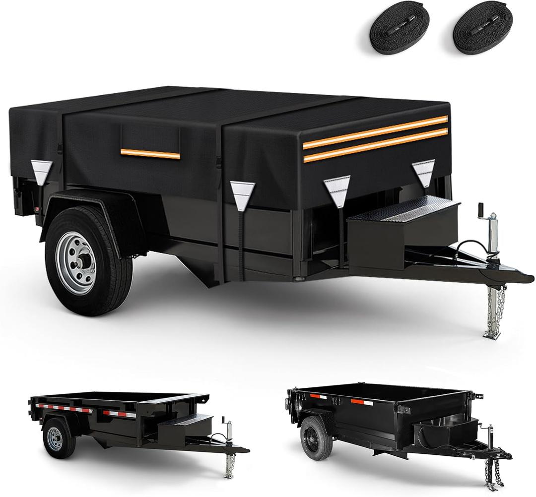 5 x 8 Waterproof 600D Dump & Utility Trailer Cover, Heavy Duty Windproof Dump Trailer Covers All-Weather Protection with Windproof Ropes Fits 5 x 8 FT