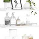 Floating Shelves for Wall Decor, White and Grey Shelves for Bathroom, Living Room, Bedroom, Picture Frames, Plants, Kitchen (Set of 3) (16")