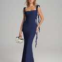 KUTUMAI Elegant Long Formal Wedding Guest Dresses for Women 2026 Ruffle Bodycon Cocktail Party Maxi Dress (Black, L)