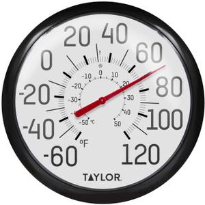 Taylor Big and Bold Wall Thermometer, Indoor Outdoor Thermometer, Wireless Thermometer with Easy to Read Numbers for Patio, Pool, and Indoor Areas, 13.25-inch, Black