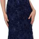 Xscape Women's Off The Shoulder Sequin & Lace Overlay Evening Gown with Sweetheart Neckline, Sheath Formal Dress (Blue, XS)