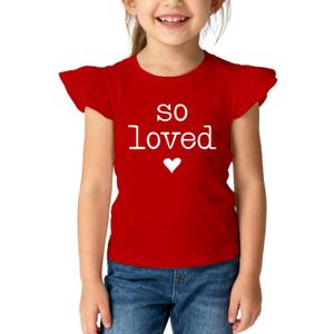 Toddler Girls Valentines Day Shirt Cute Sweet Heart Print T-Shirt Kids Valentine Ruffle Sleeve Tee Tops (Red1) 5T