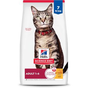 Hill's Science Diet Adult 1-6 Premium Nutrition Dry Cat Food, Chicken Recipe, 7 lb. Bag (EXP 10/01/26)
