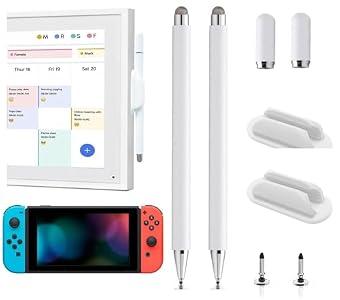 2Pcs Stylus and Mount for Skylight Calendars 15/27 Inch, 2in1 Dual Tip Pen Compatible with Skylight 15.6-Inch,27-Inch Calendar Stylus Pen for Skylight Calendar Accessories (2*Stylus+Holder White)