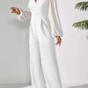 Pink Queen Jumpsuits for Women Dressy Patchwork Chiffon Sleeve V Neck Wide Leg Romper Elegant Party Outfits (White, XL)