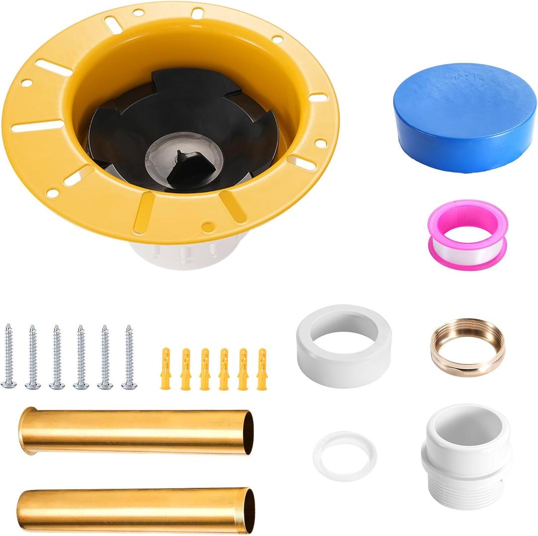 Freestanding Tub Drain Rough-in Kit, Bathtub Drain Kit with PVC Plastic Adapter and Brass Tail Pipes, Compatible for Freestanding Bathtub, Floor Mounted, Copper Bathtub, Yellow