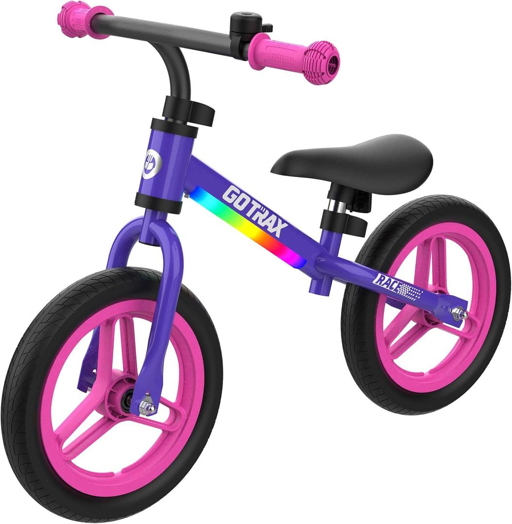 Gotrax KS12 Balance Bike for 2-5 Years Old, 12" Toddlers Bike with LED Light&Bell, Adjustable Soft Seat&Handlebar, Flat-Free Tires&Easy Assembly, Lightweight&No Pedal, Kids Toy Gift for Boys Girls (Purple)
