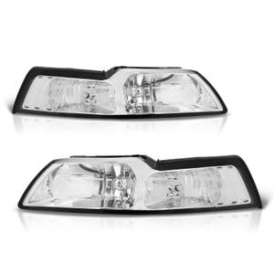 AJP Distributors Chrome Housing Clear Reflectors Signal Headlights Driving Lights Bumper Lamps Assembly Compatible/Replacement For Mustang GT SVT Cobra 1999 2000 2001 2002 2003 2004 99 00 01 02 03 04