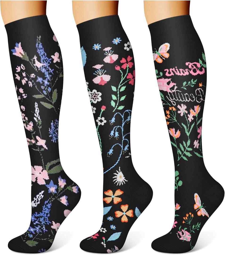 WITHYOU 3 Pairs Compression Socks for Women & Men 15-20 mmHg,Best Support for Nurses Running Hiking (Large-X-Large, 09 Black/Black/Black)