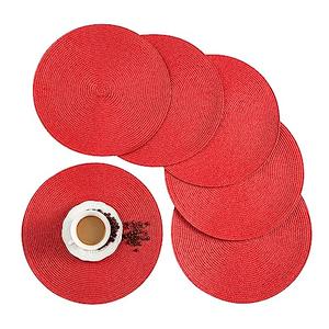 Round Placemats, Crossweave Heat Resistant Classic Woven Round Place Mats Diameter 13.5 inch for Kitchen Table Set of 6 (Red)