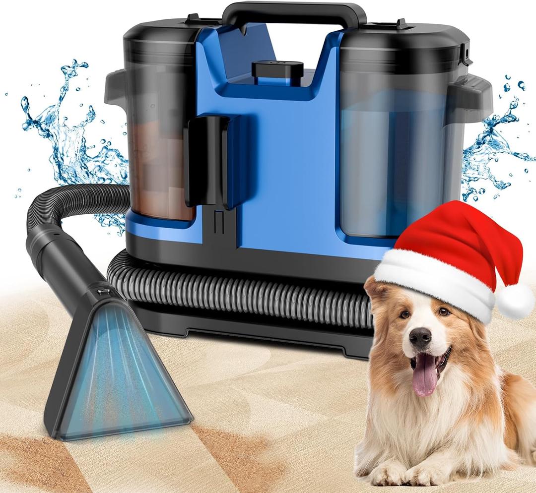 Portable Spot Cleaner Machine for Carpet and Upholstery - 18Kpa Carpet Cleaner with Dual Brush Heads, Easy Move, Cleaning Machine for Furniture, Couch, Stairs, Car and Pet Stain, Blue