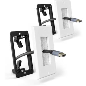 Brush Wall Plate with Mounting Bracket, Cable Pass Through Decorator Cover for Low Voltage Wires, Single Gang Cord Hider for TV Home Theater System, 2 Pack (Black)