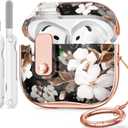 for Apple AirPod 4 Case 2024 with Lock,Clear TPU Floral AirPod 4th Generation Cases for Women Girly, iPod 4 Case with Keychain & Cleaner Kit- Black Gold Flower