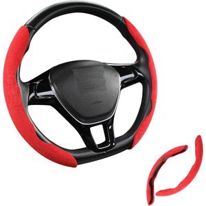 Premium Suede Car Steering Wheel Cover, Non-Slip Segmented, Suitable for Car, SUV, Truck, O/D Shape, 14.5-16inches Steering Wheel Protector,Universal Auto Accessories (red, 2pcs)