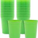 BLUE PANDA 16 Oz Lime Green Stadium Cups - Plastic Cups Reusable & Dishwasher Safe - Party Favor Tumblers & Green Plastic Cup - 24 Count