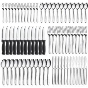 Pleafind 72-Pieces Silverware Set for 12, Flatware Set with Steak Knives, Stainless Steel Cutlery Set, Include Forks Spoons and Knives Set, Dishwasher Safe Utensil Sets for Home Restaurant Pleafind 72-Pieces Silverware Set for 12, Flatware Set with Steak Knives, Stainless Steel Cutlery Set, Include Forks Spoons and Knives Set, Dishwasher Safe Utensil Sets for Home Restaurant